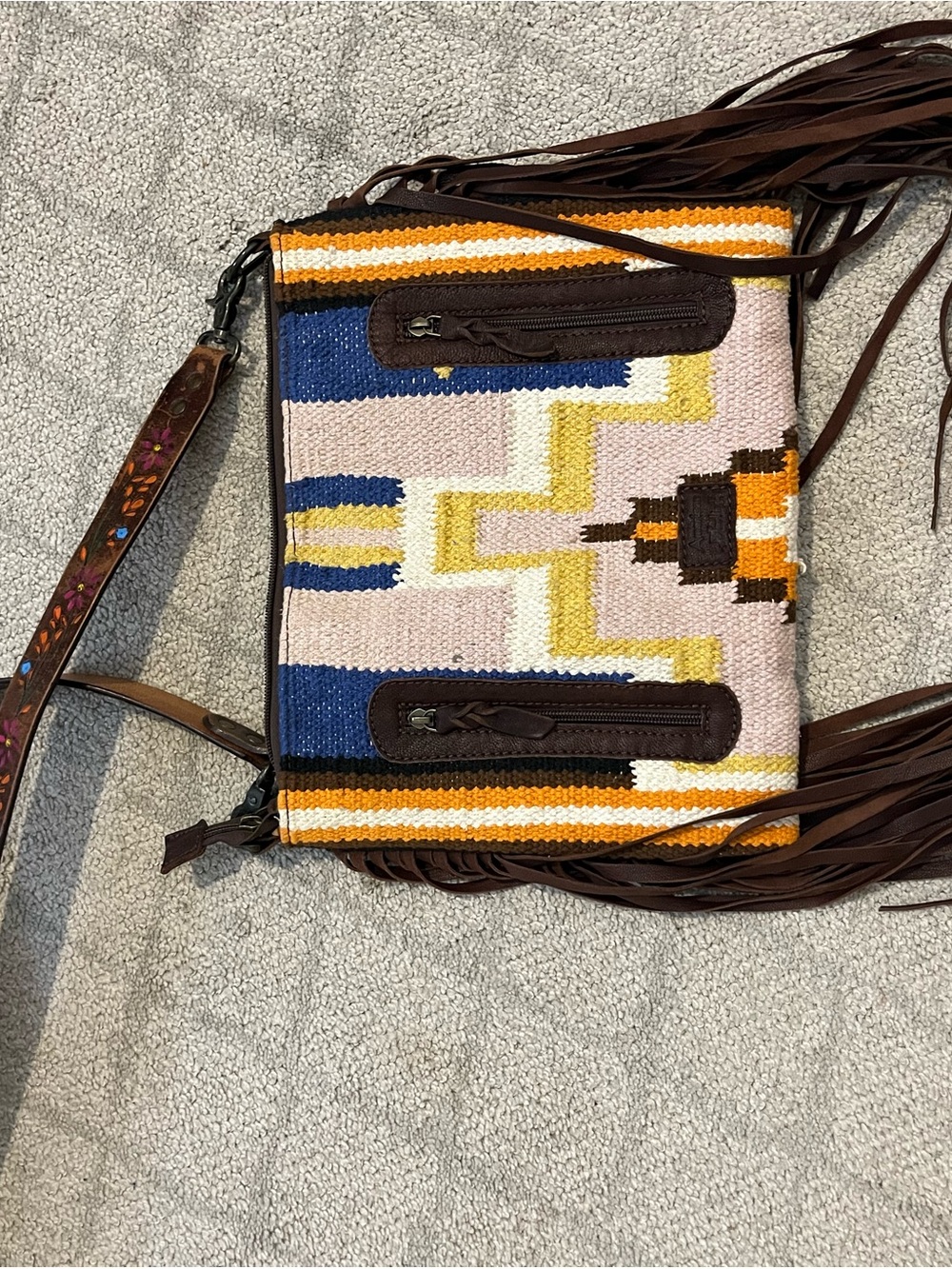 American Darling Fringe Crossbody Bag in Multicolor Aztec Weave